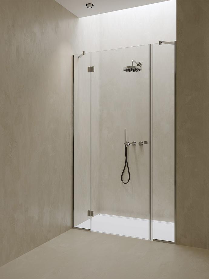 Shower cabin with glass doors and two fixed glasses