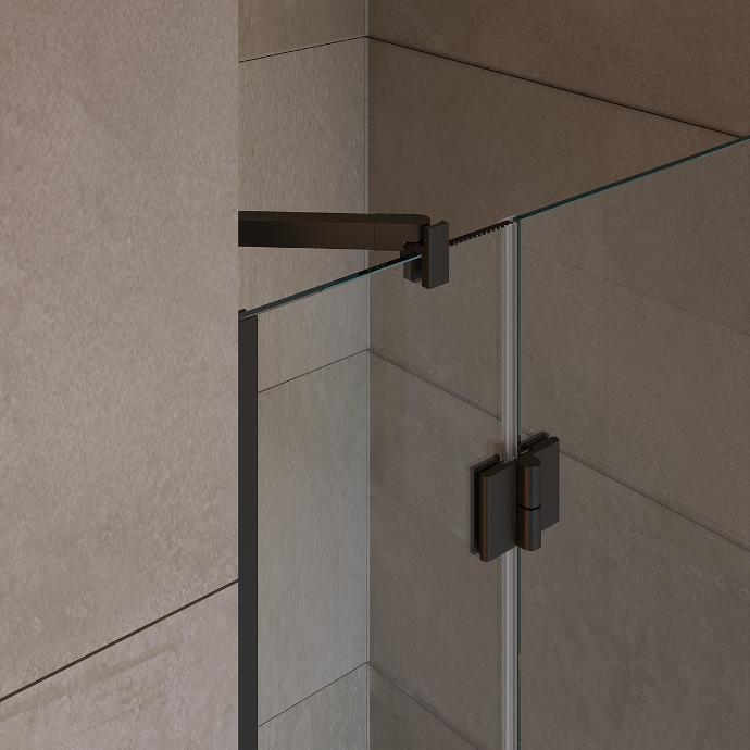 Detail of the fittings of the glass doors of the shower cabin.