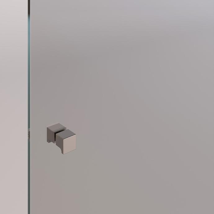 Square handle on glass doors.